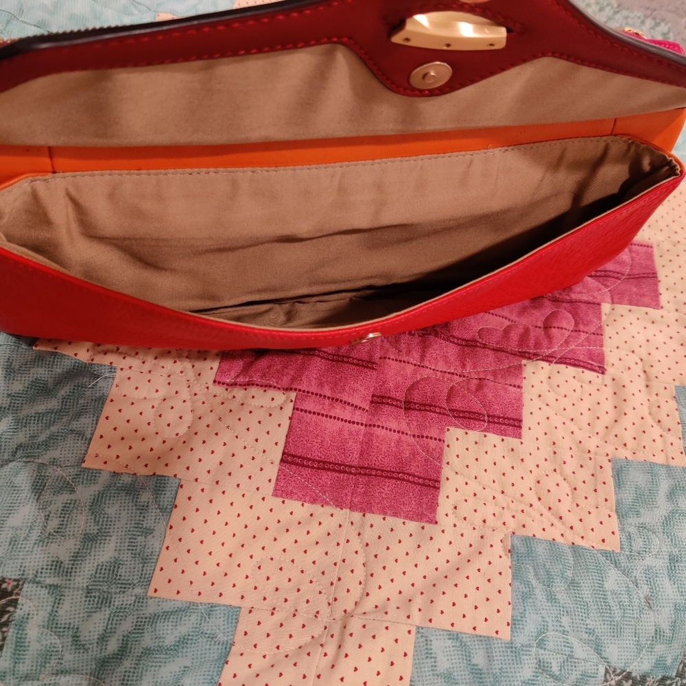 Large T Tahari Leather & Nubuck Clutch - Picture 5 of 13